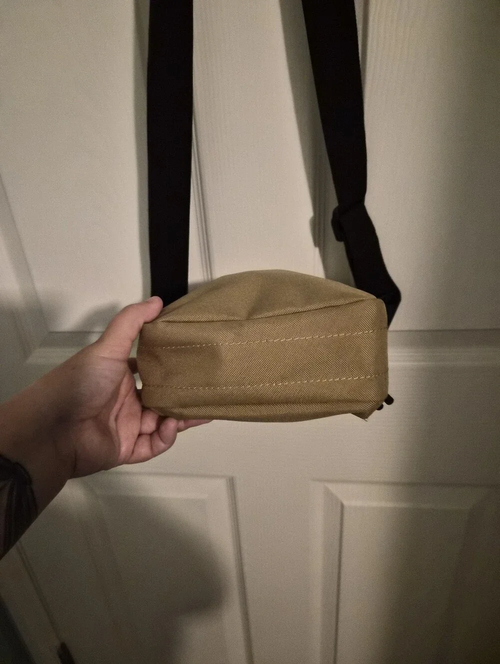 Lacoste Unisex Tan Messenger Crossbody with Adjustable Black Strap
